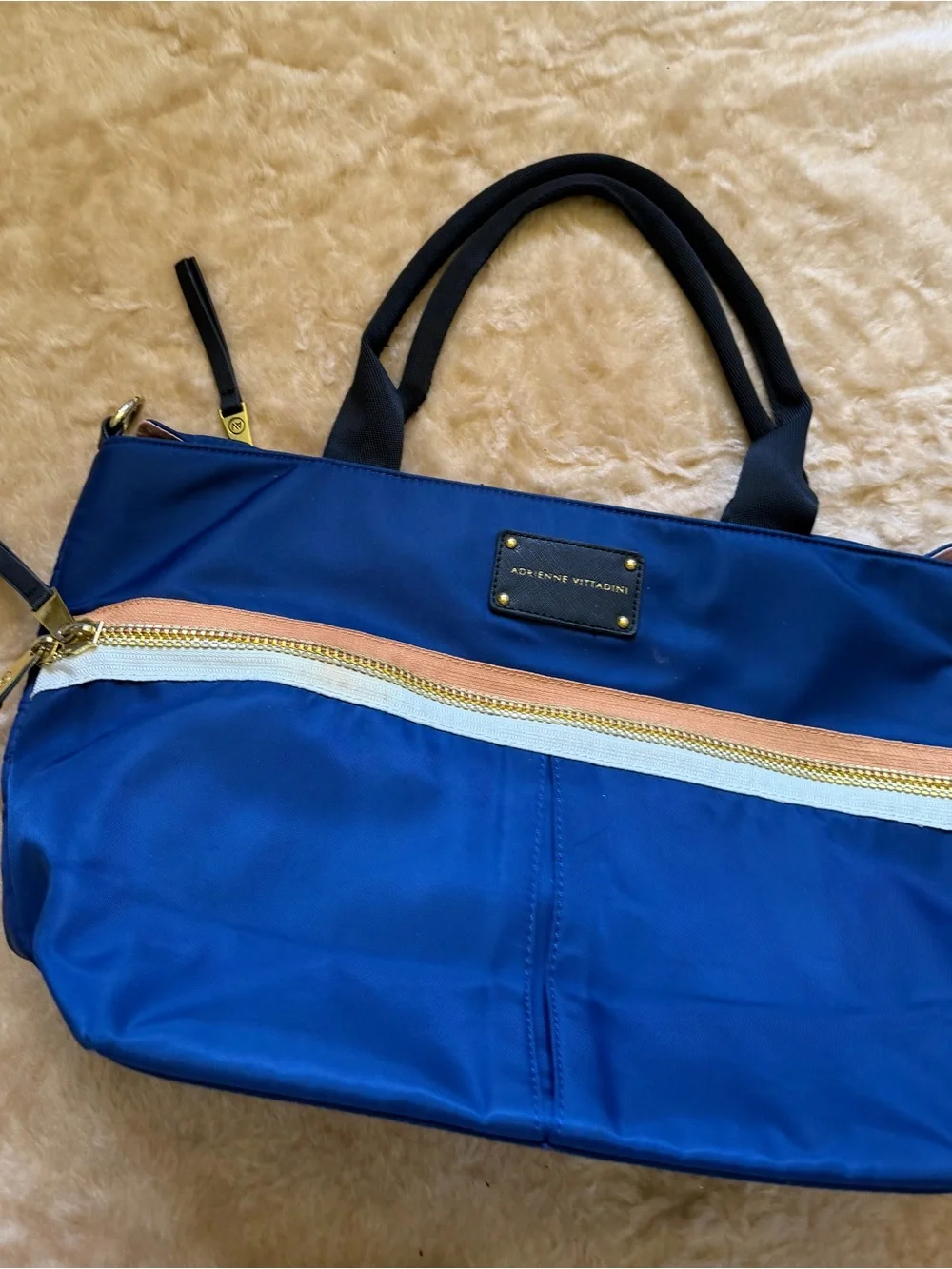 ADRIENNE VITTADINI  Navy Tote Bag with Metallic Trim - Classic Women's Shoulder